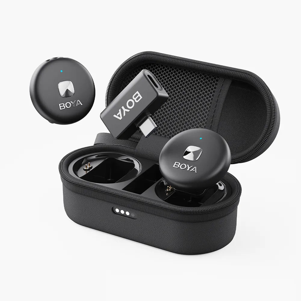 Black Boya OMIC U microphones with USB-C receiver and case