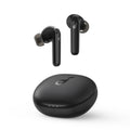 Black Soundcore Life P3 earbuds and charging case on white