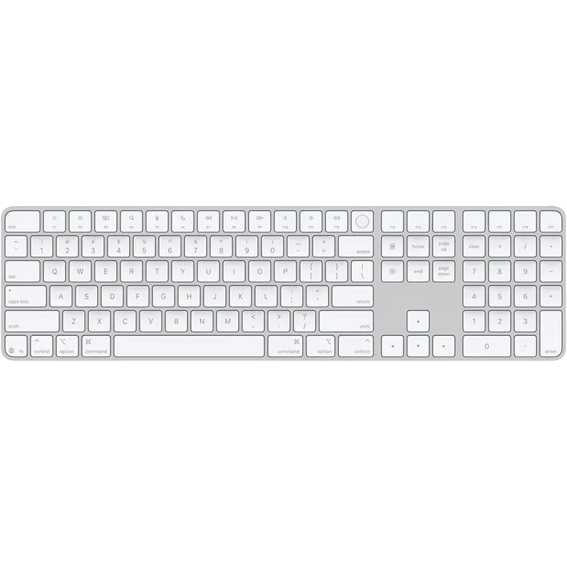 Representative Apple wireless keyboard with numeric keypad; layout and design may vary.