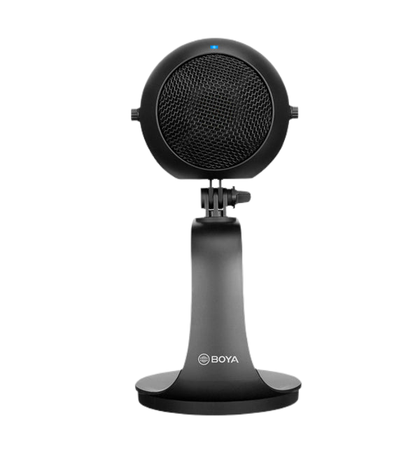 Black Boya BY-PM300 USB desktop microphone and stand on white