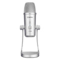 Silver Boya BY-PM700SP USB condenser microphone with desktop stand on white