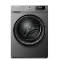 AI-edited grey Hisense front-load washer closed on white, based on first supplied reference.