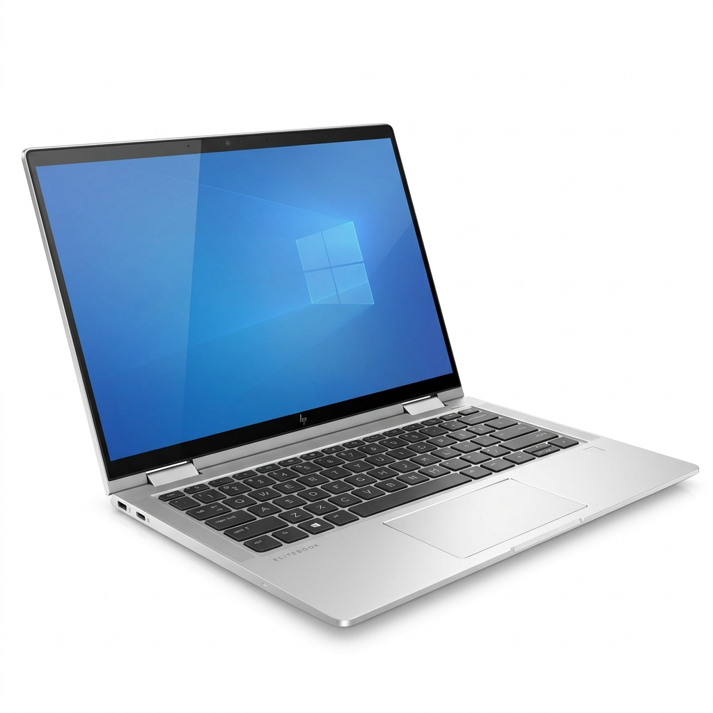 AI-generated reference-based HP EliteBook x360 1030 G8 open with illustrative screen