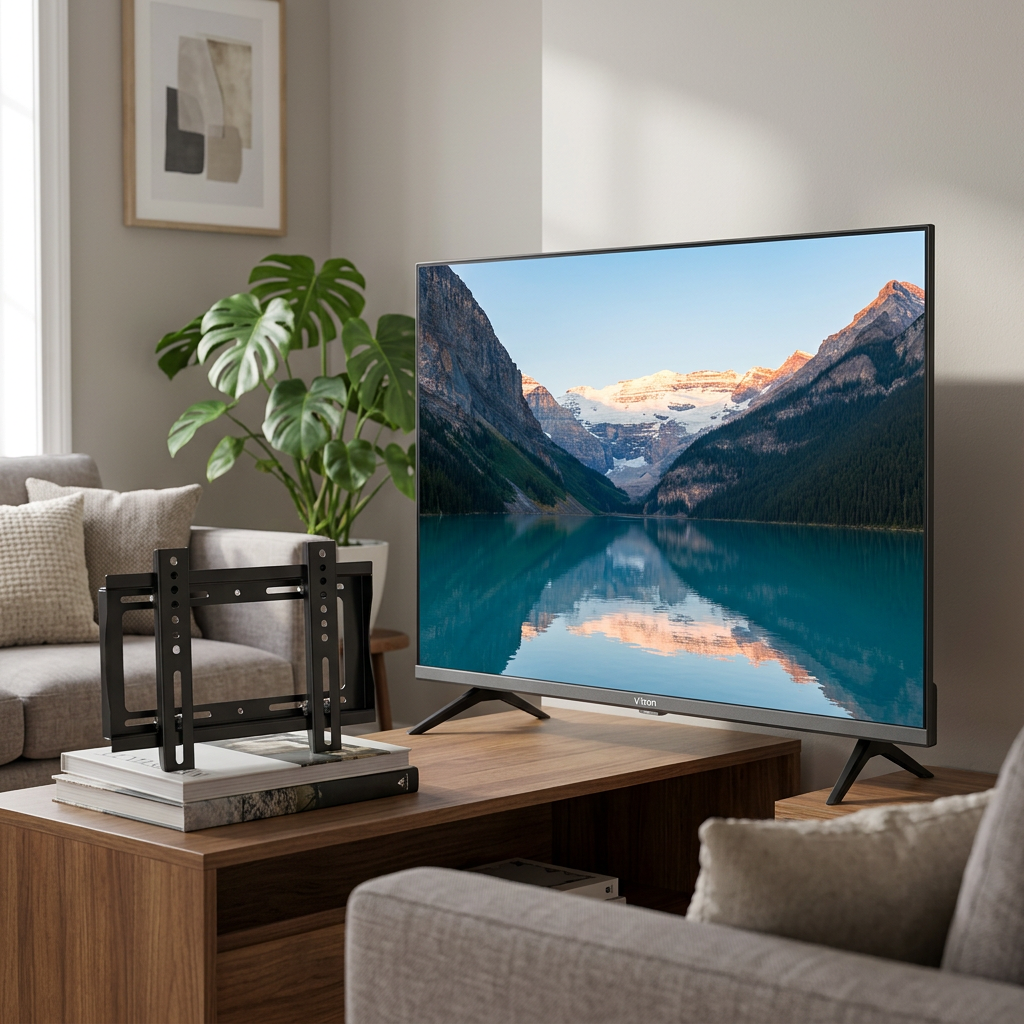 AI-edited Vitron HTC3200S with free bracket in living room; furnishings not included.