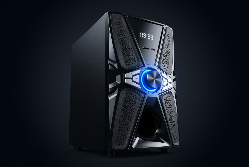 Amtec AM-720 3.1CH Tallboy Home Theater Speaker System - Subwoofer Close-up Detail