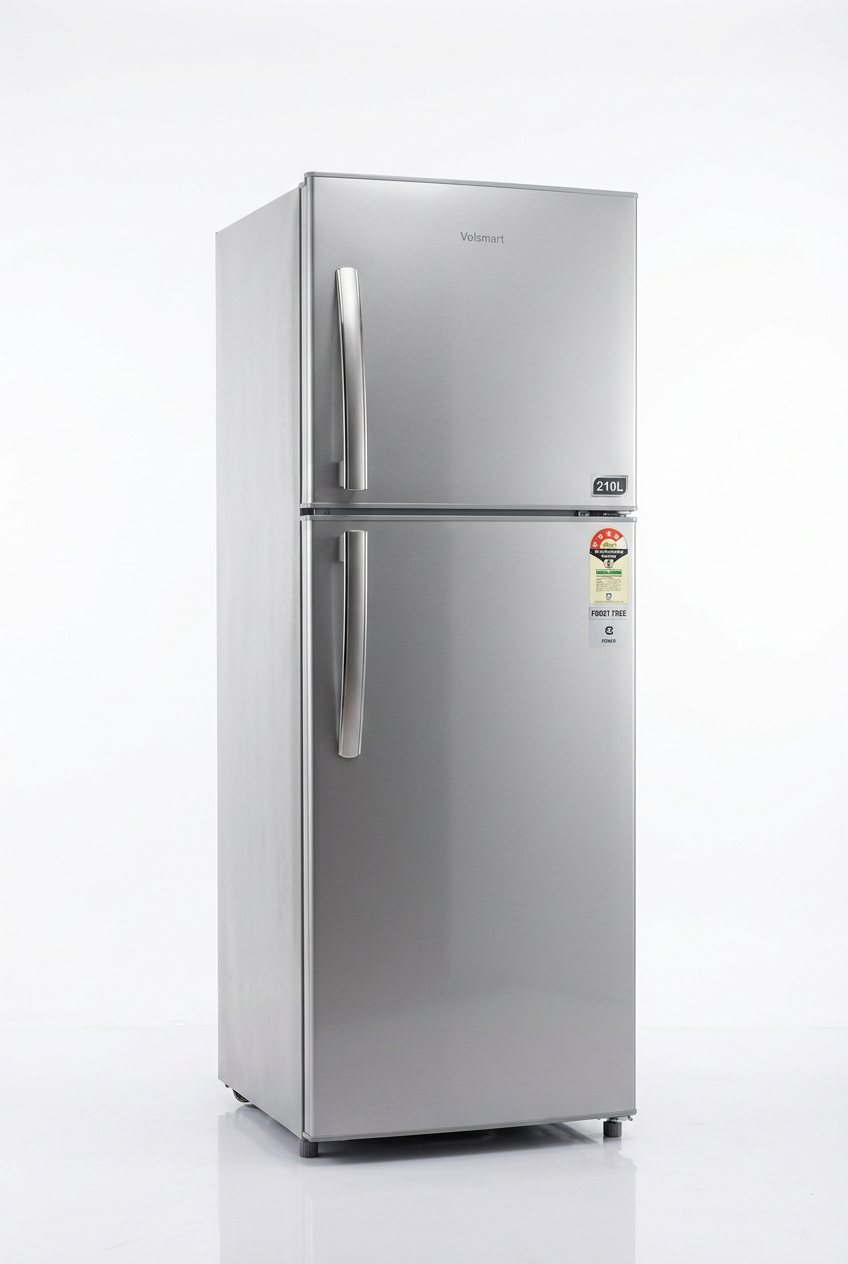 Volsmart 210L Double Door Refrigerator Silver - Front View