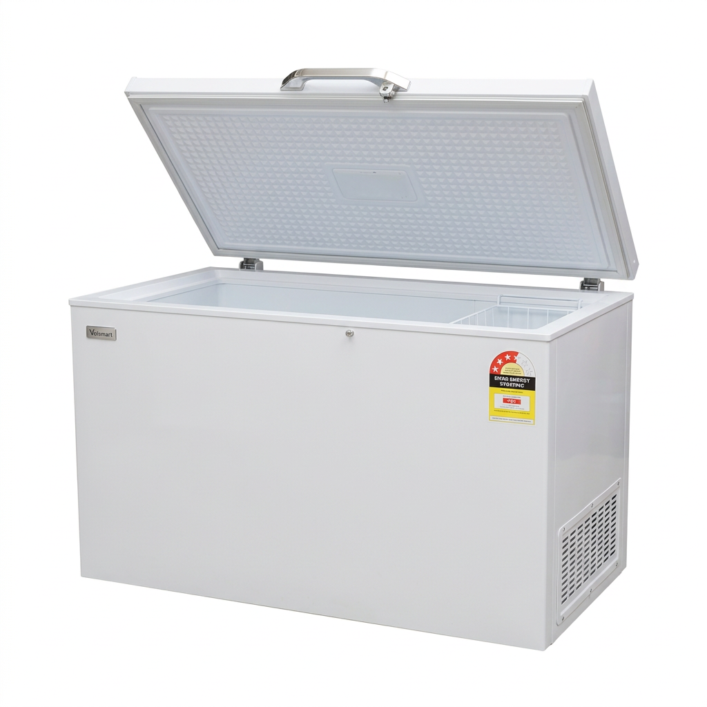 Volsmart 130L Chest Freezer - Lid Open 3/4 View