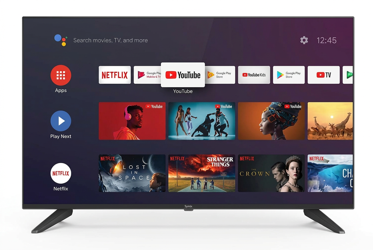 Syinix 43 Inch QLED Google TV - Front View with Google TV Interface