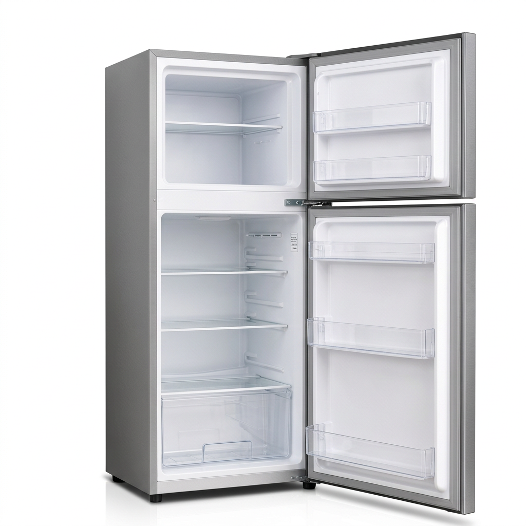 AI-edited reference-based GNIX FR-236-DF refrigerator with both doors open