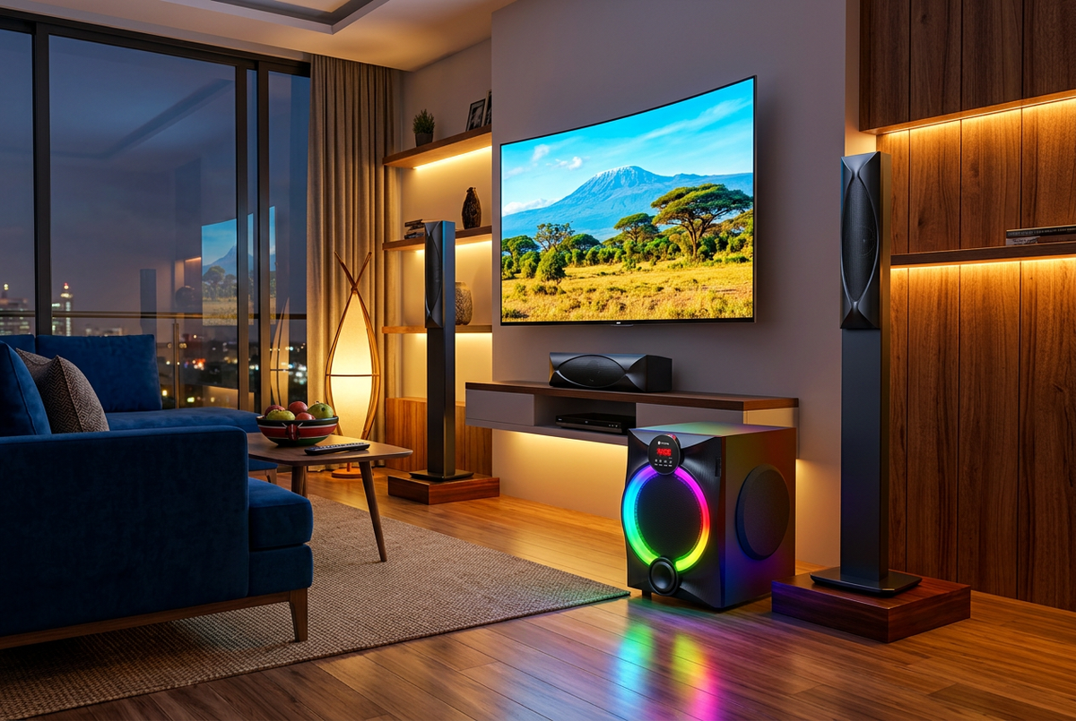 Amtec AM-833 3.1CH Tallboy Home Theater System - Living Room Lifestyle Setup