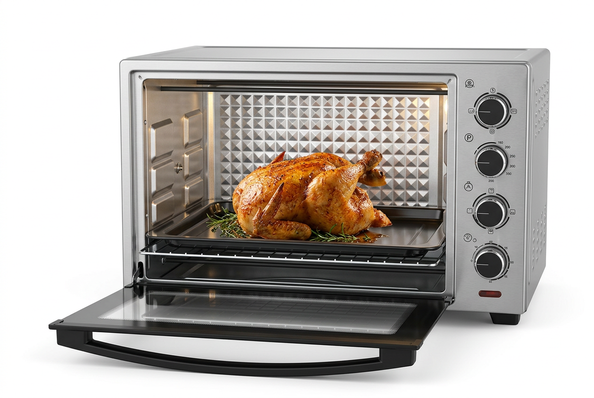 Hisense 38L Electric Oven - Door Open with Roast Chicken