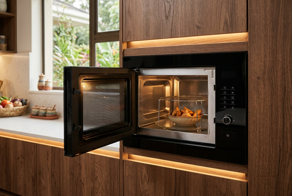 Hisense 25 Litres Built-In Microwave Oven Black - Flush Mounted in Kitchen Cabinetry Lifestyle