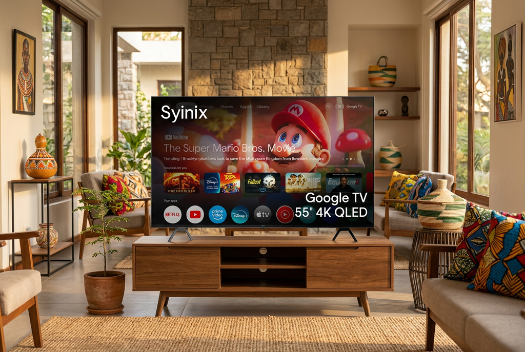 Syinix 55 Inch Google QLED 4K Smart TV - Living Room Lifestyle