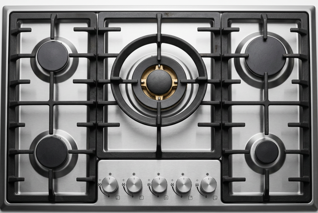 Hisense 76cm Built-In Gas Hob Stainless Steel - Central Wok Burner Close-up Detail