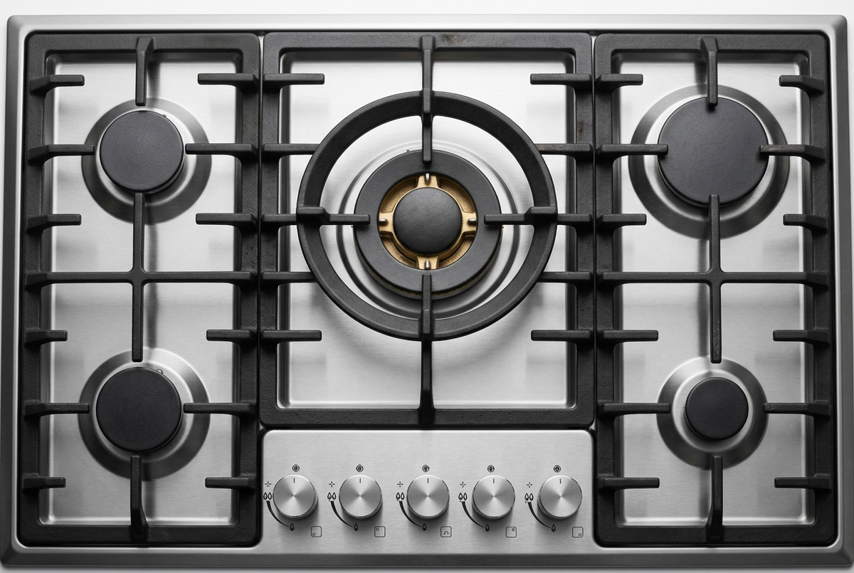 Hisense 76cm Built-In Gas Hob Stainless Steel - Central Wok Burner Close-up Detail