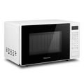 AI-edited Hisense 20L white digital microwave with closed black glass door and keypad, based on product and packaging photo.