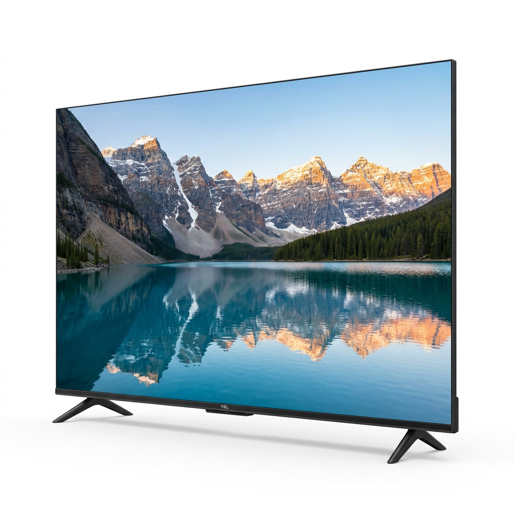 AI-edited angled TCL P635 on white; screen and depth illustrative.
