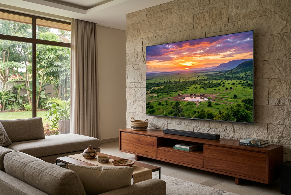 Syinix 86 Inch Google QLED 4K Smart TV - Living Room Lifestyle