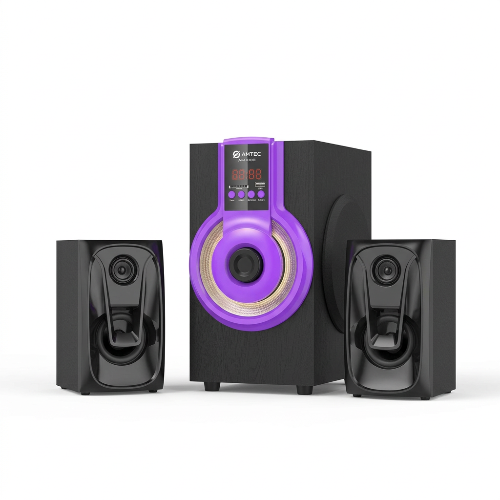 AI-edited powered-on set based on purple reference; intact cabinets, display and lighting illustrative.