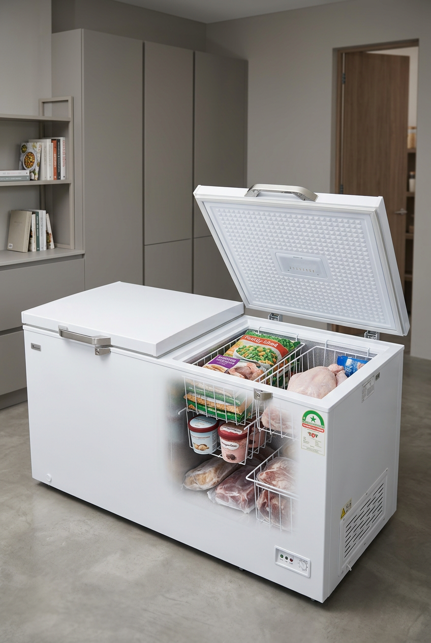 Ramtons 431L Chest Freezer - One Lid Open