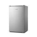 AI-generated illustration of compact silver Hisense single-door refrigerator, closed, on white background.