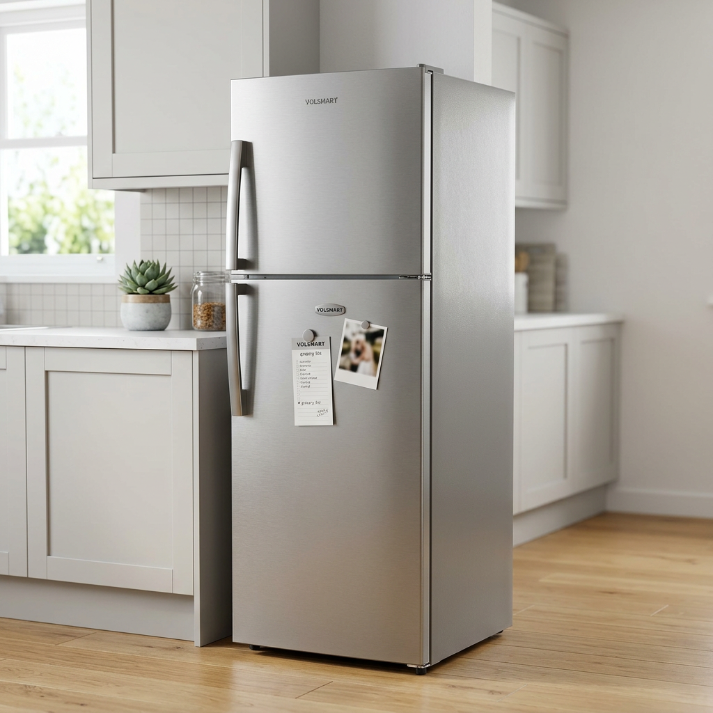 Volsmart 210L Double Door Refrigerator Silver - Angle View