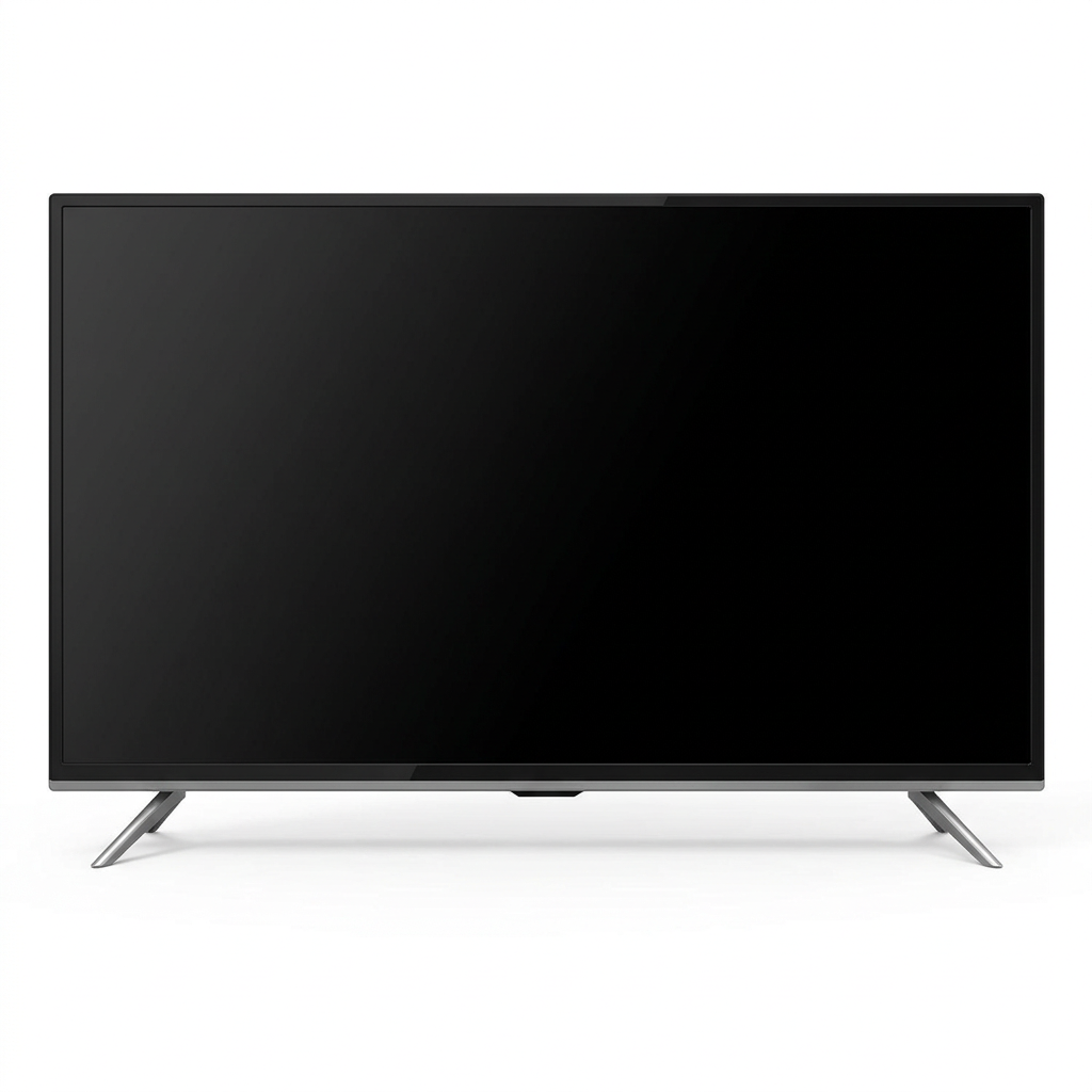 AI-edited Vitron 50-inch TV alone with screen off on white; no gifts shown.