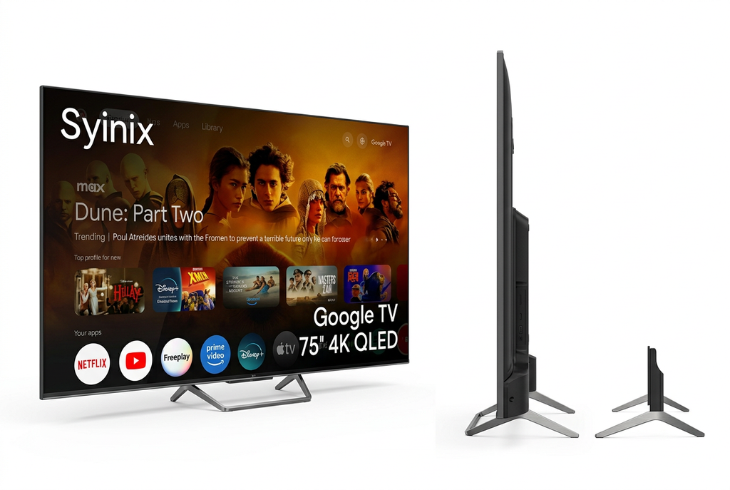 Syinix 75 Inch QLED 4K Google TV - Side Profile