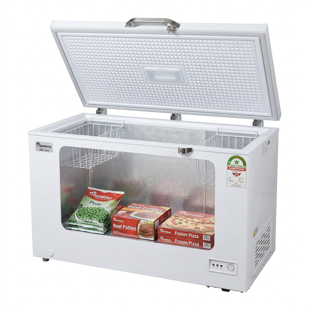 Ramtons 282L Chest Freezer - Lid Open 3/4 View
