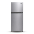 AI-edited GNIX 247L silver double-door top-freezer refrigerator closed on white.