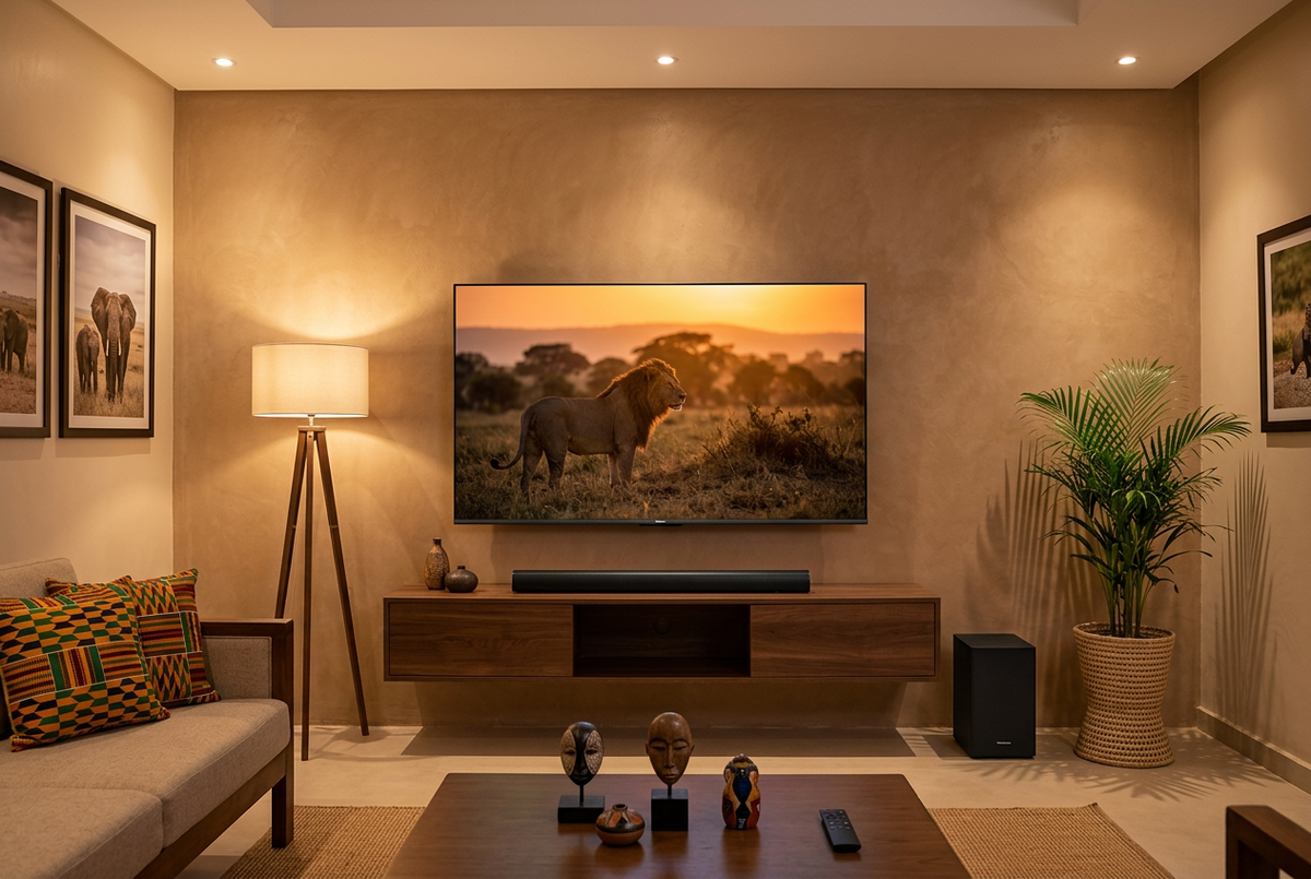Hisense HS1800 2.1 Soundbar with Wireless Subwoofer - Living Room TV Setup Lifestyle