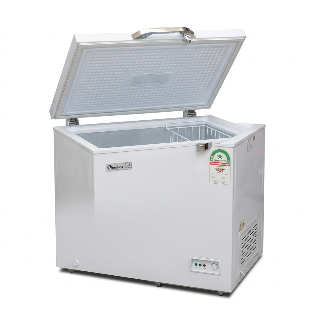 Ramtons 95L Chest Freezer - Lid Open 3/4 View