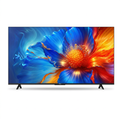 AI-edited TCL 75T6C TV-only front view on white, two feet and illustrative blue-orange flower screen.