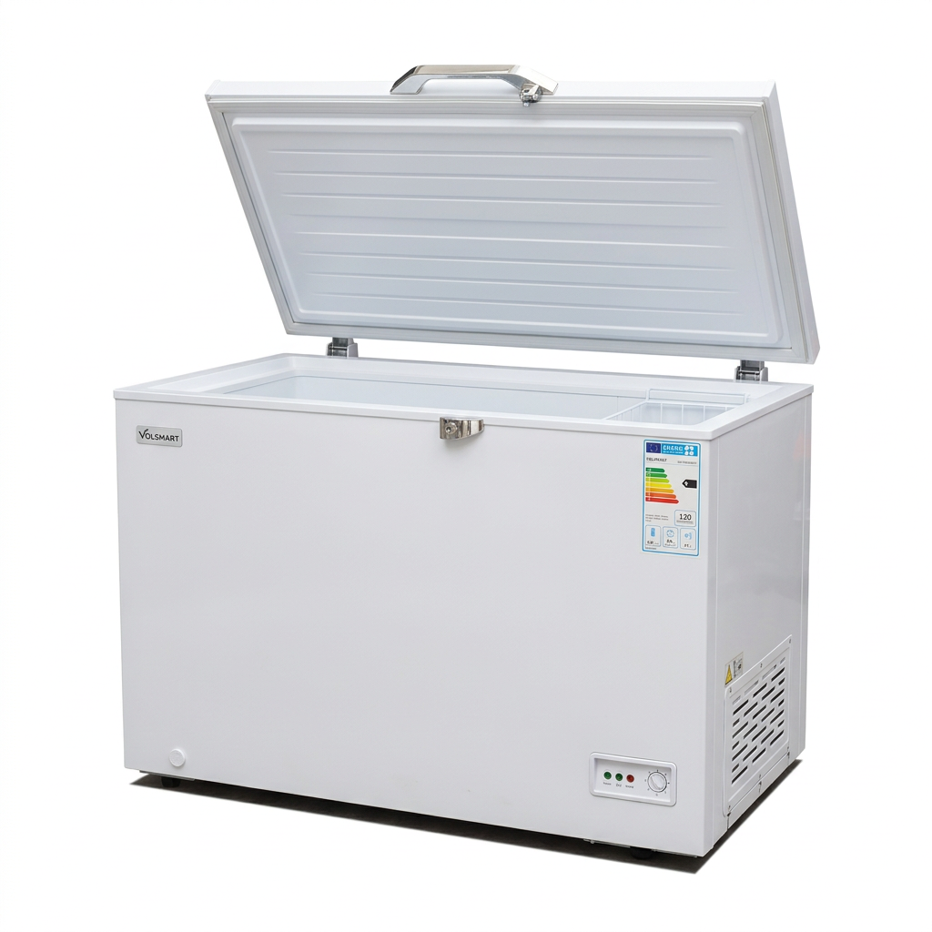 Volsmart 150L Chest Freezer - Lid Open 3/4 View