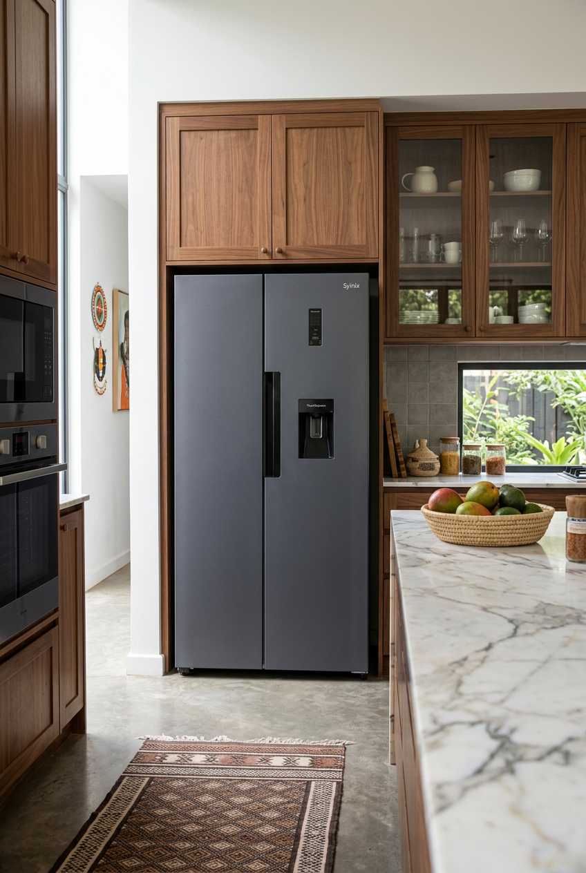 Syinix 460 Litres Side By Side Refrigerator with Dispenser - Kitchen Lifestyle