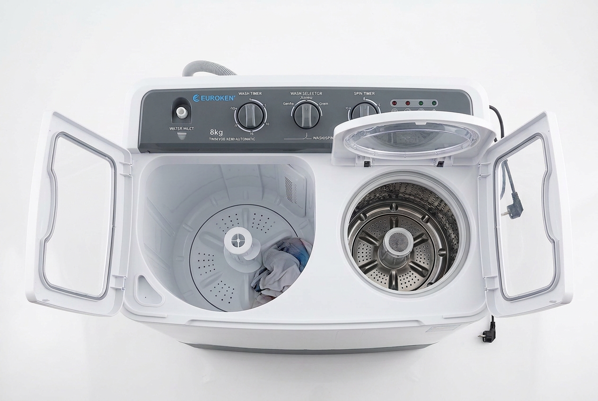 Euroken 8kg Twin Tub Washing Machine - Tubs Open