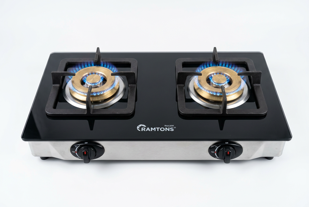 Ramtons RG/514 Double Burner Gas Cooker - Burners Lit