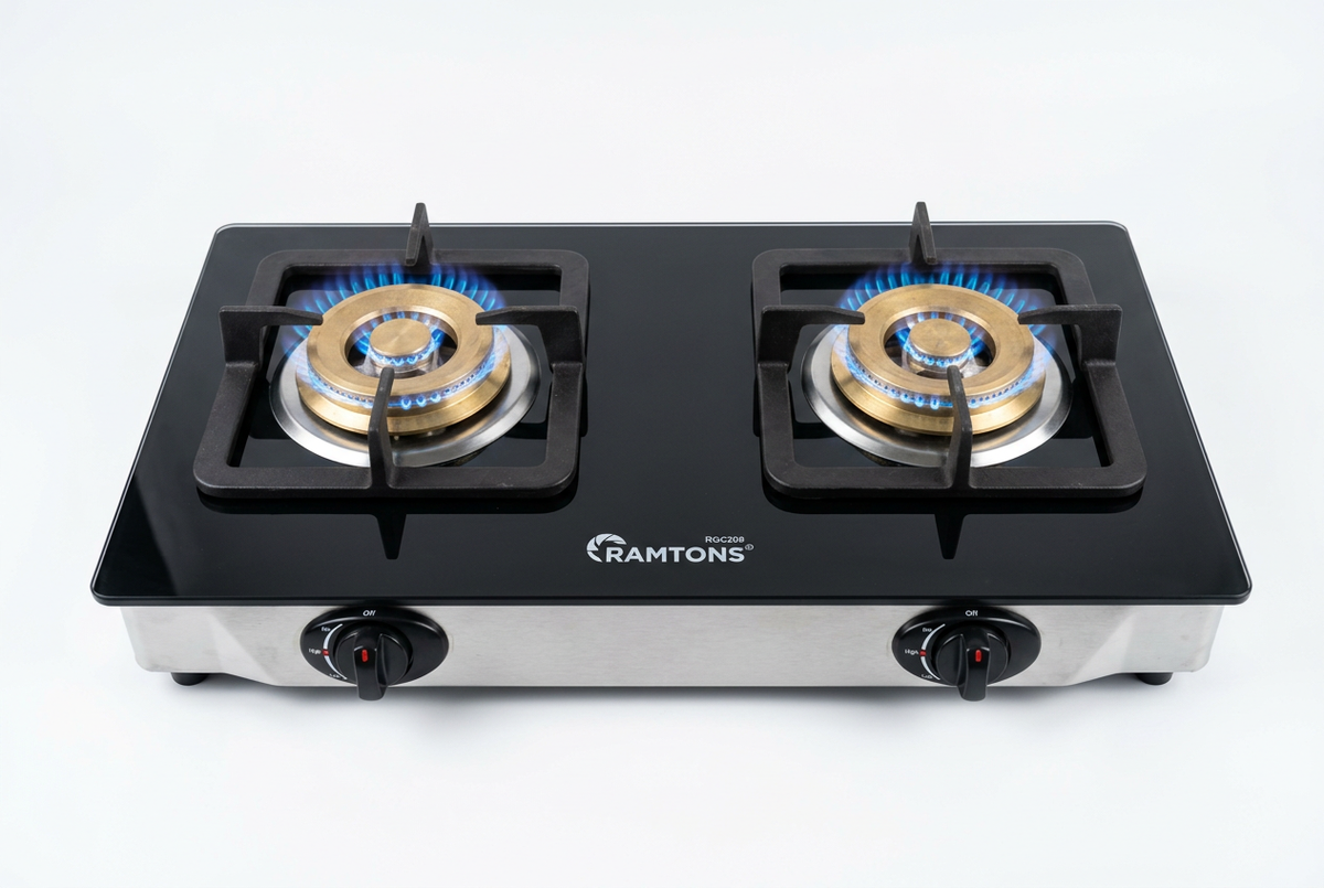 Ramtons RG/514 Double Burner Gas Cooker - Burners Lit
