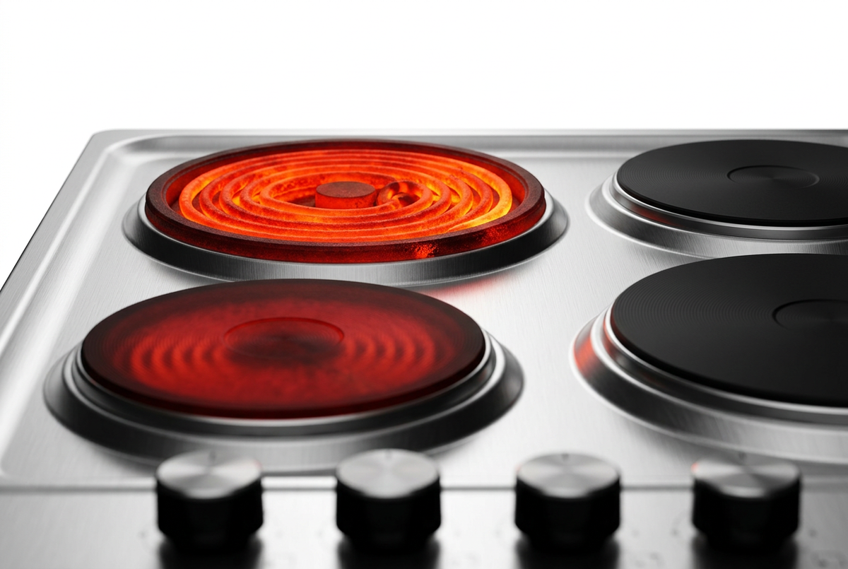 Hisense H60STES 60cm Built-In Electric Solid Plate Hob - Glowing Hotplate Close-up Detail