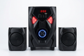 Amtec AM-108 2.1CH Multimedia Speaker System - Full System Front View with Blue LED and Red Accents