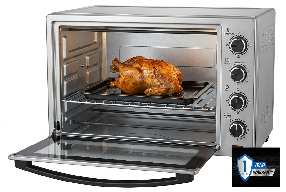 Hisense 48L Electric Oven - Door Open with Roast Chicken