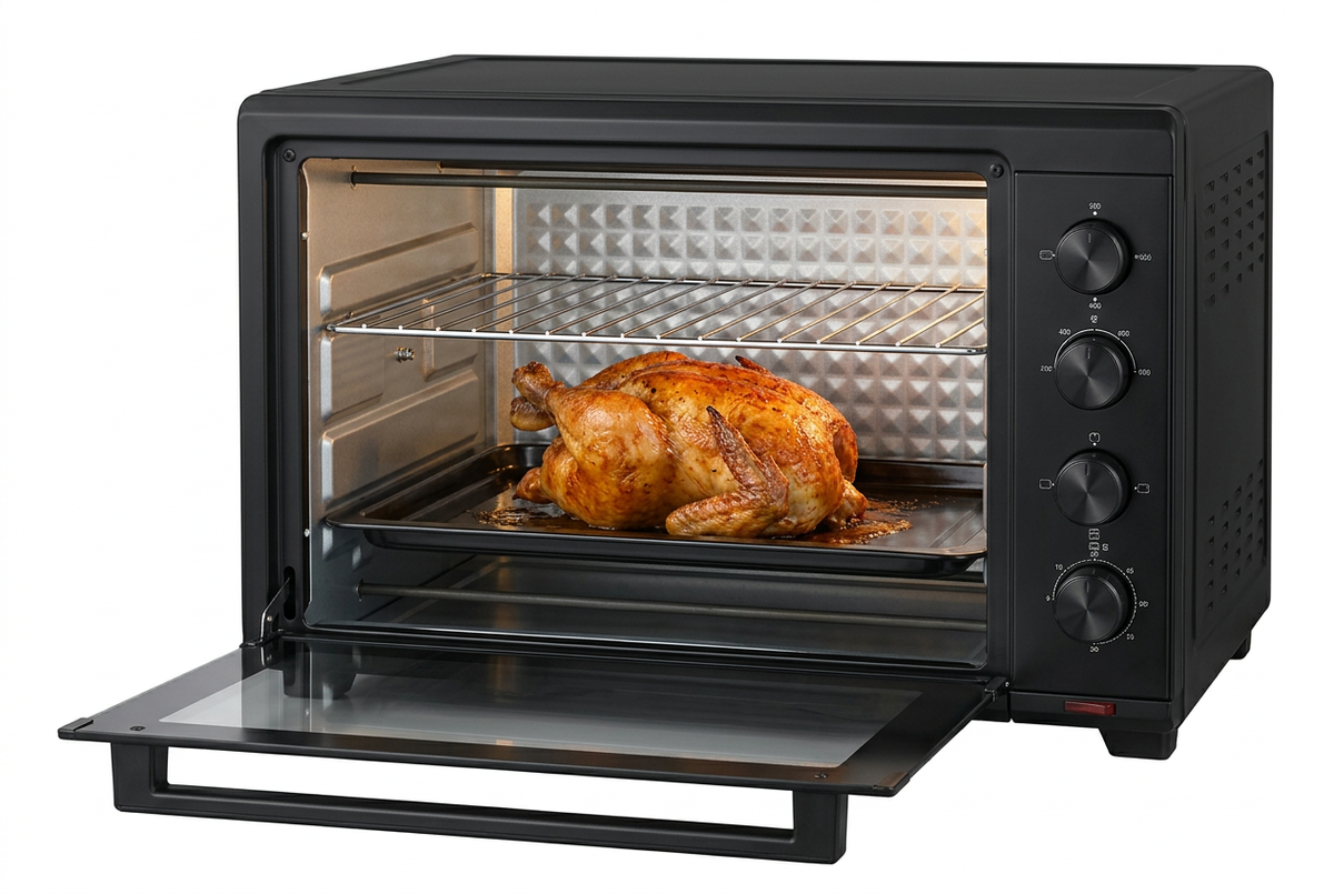 Hisense 60L Electric Oven - Door Open with Roast Chicken