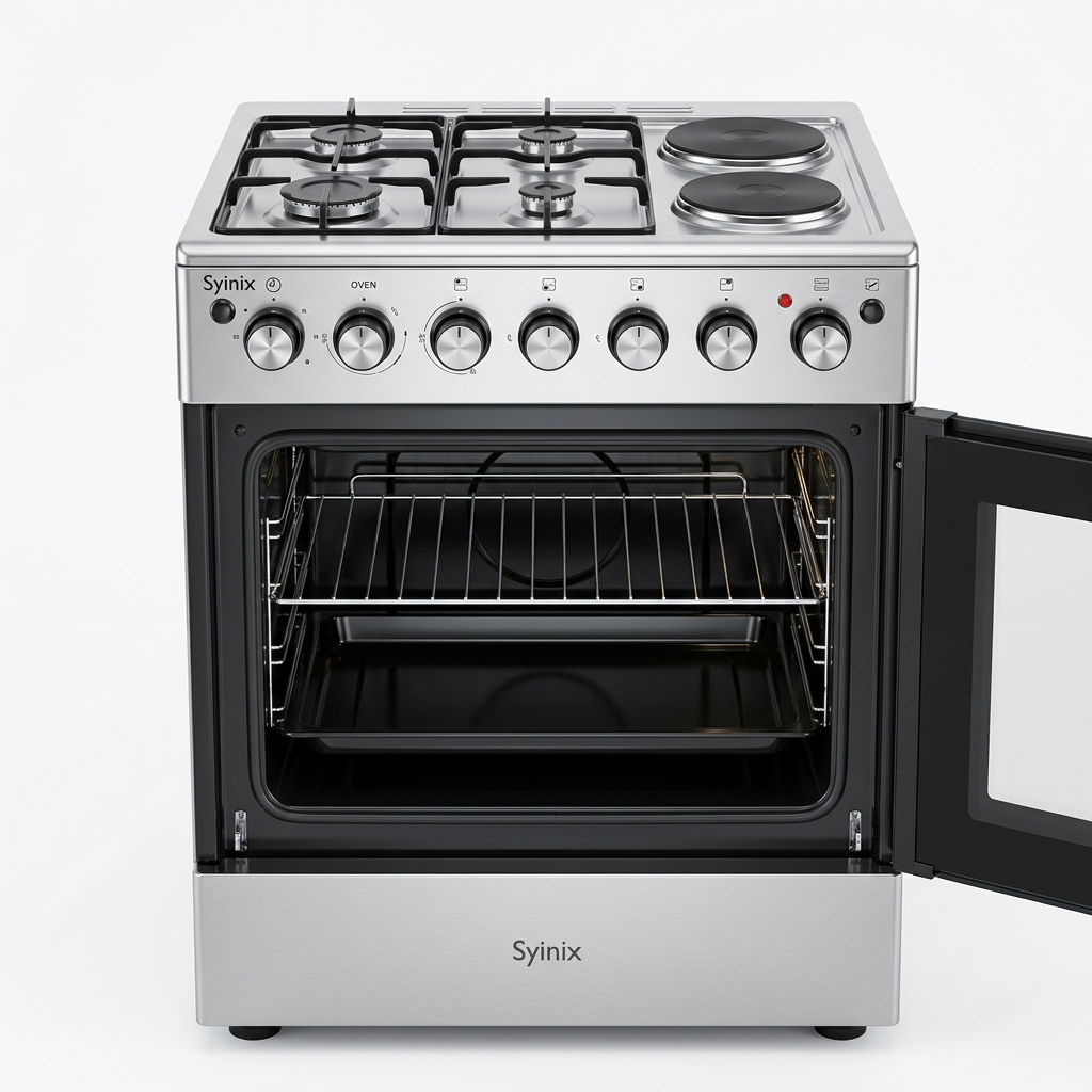 Syinix Q60GC3 60x60 Standing Cooker - Oven Door Open