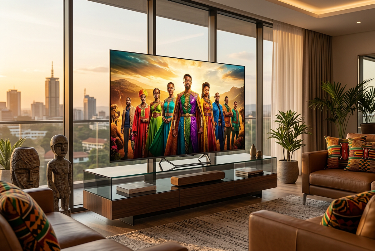 Syinix 75 Inch QLED 4K Google TV - Living Room Lifestyle