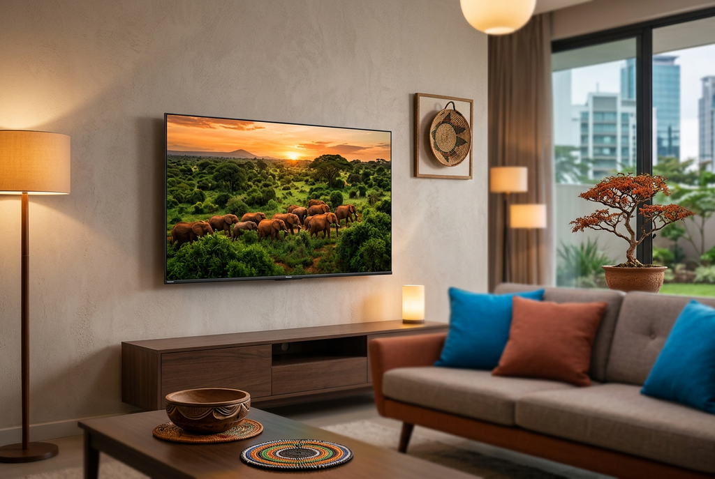 Hisense 43 Inch QLED 4K Smart TV - Wall Mounted in Modern Living Room Lifestyle