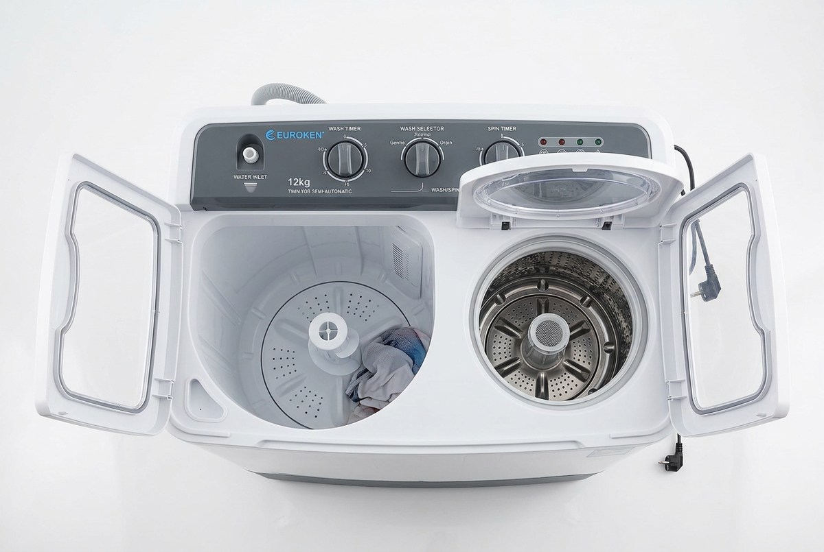 Euroken 12kg Twin Tub Washing Machine - Tubs Open