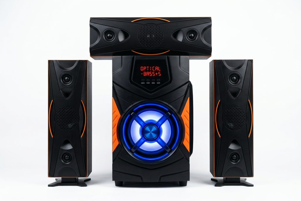 Amtec AM-312 3.1CH X-Bass Home Theater System - Full System Front View Black and Orange