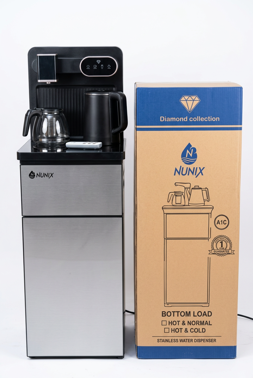 NUNIX A1C Diamond Collection Black & Silver Bottom Load Water Dispenser - Front View