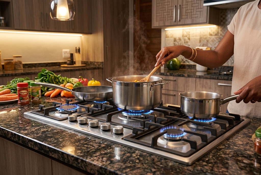 Hisense 76cm Built-In Gas Hob Stainless Steel - Installed in Modern Kitchen Lifestyle