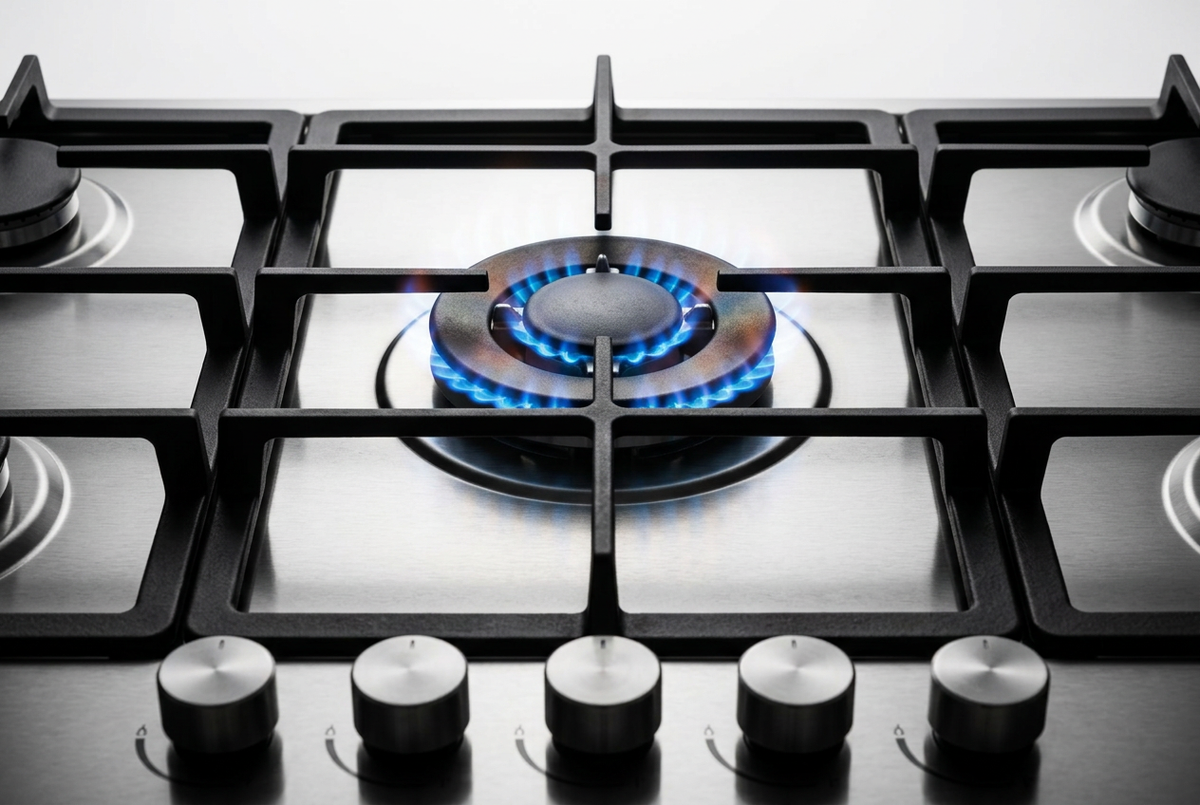 Hisense 86cm Built-In Gas Hob - Central Wok Burner Close-up Detail